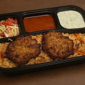2 Pieces Of Chicken Chapli Kebab With Qabuli Rice, Afghan Salad, Raita And Red Sauce. You Must Try It.