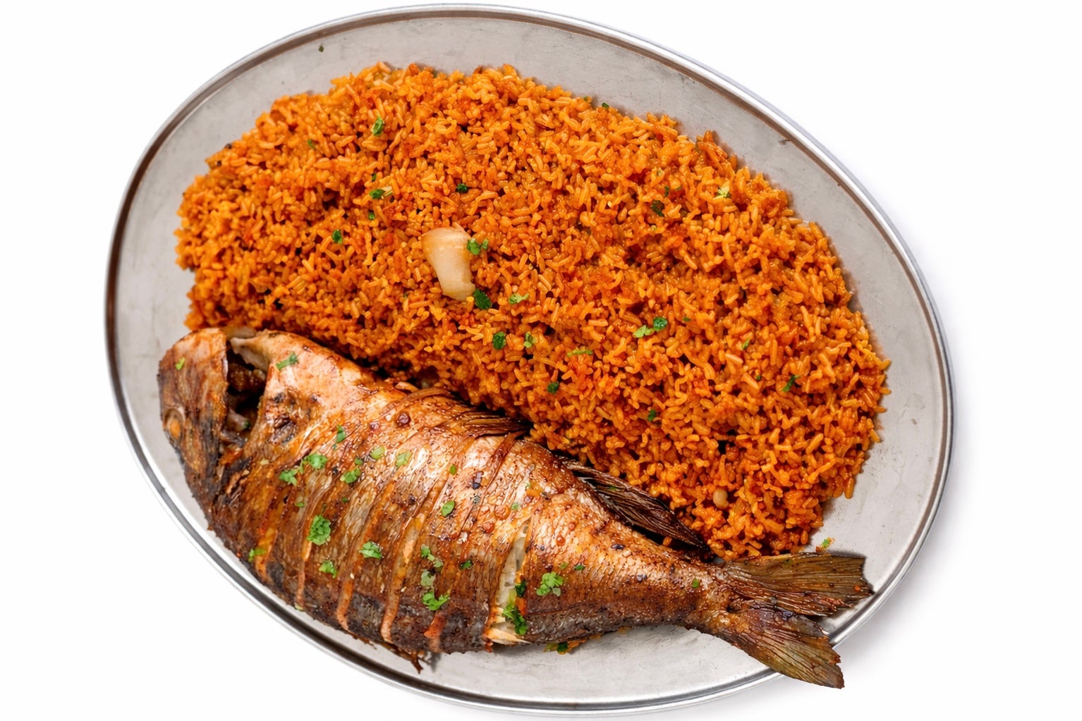Fried Tilapia Fish and Jollof Rice