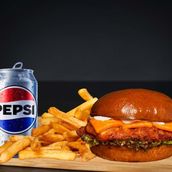Chicken Burger, Fries,soft Drink Combo