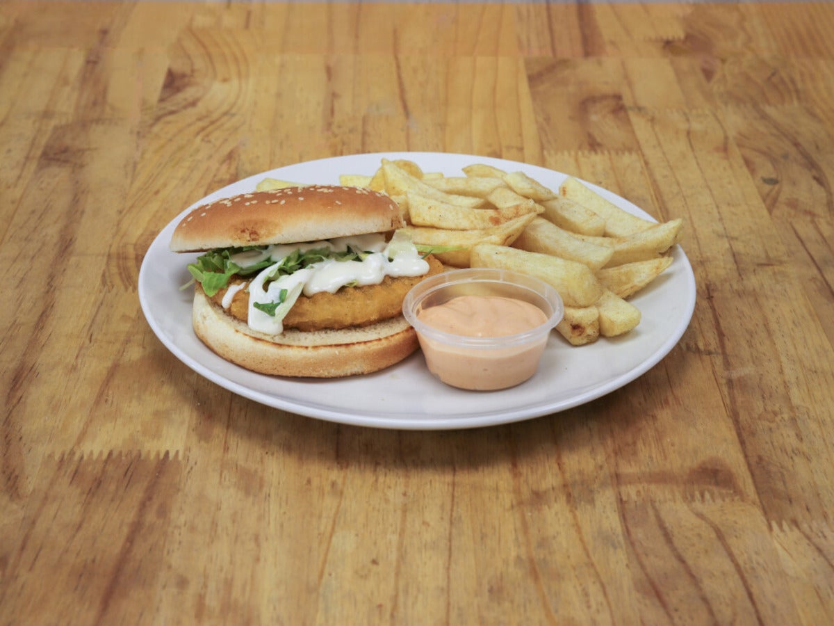 Chicken burger and chips