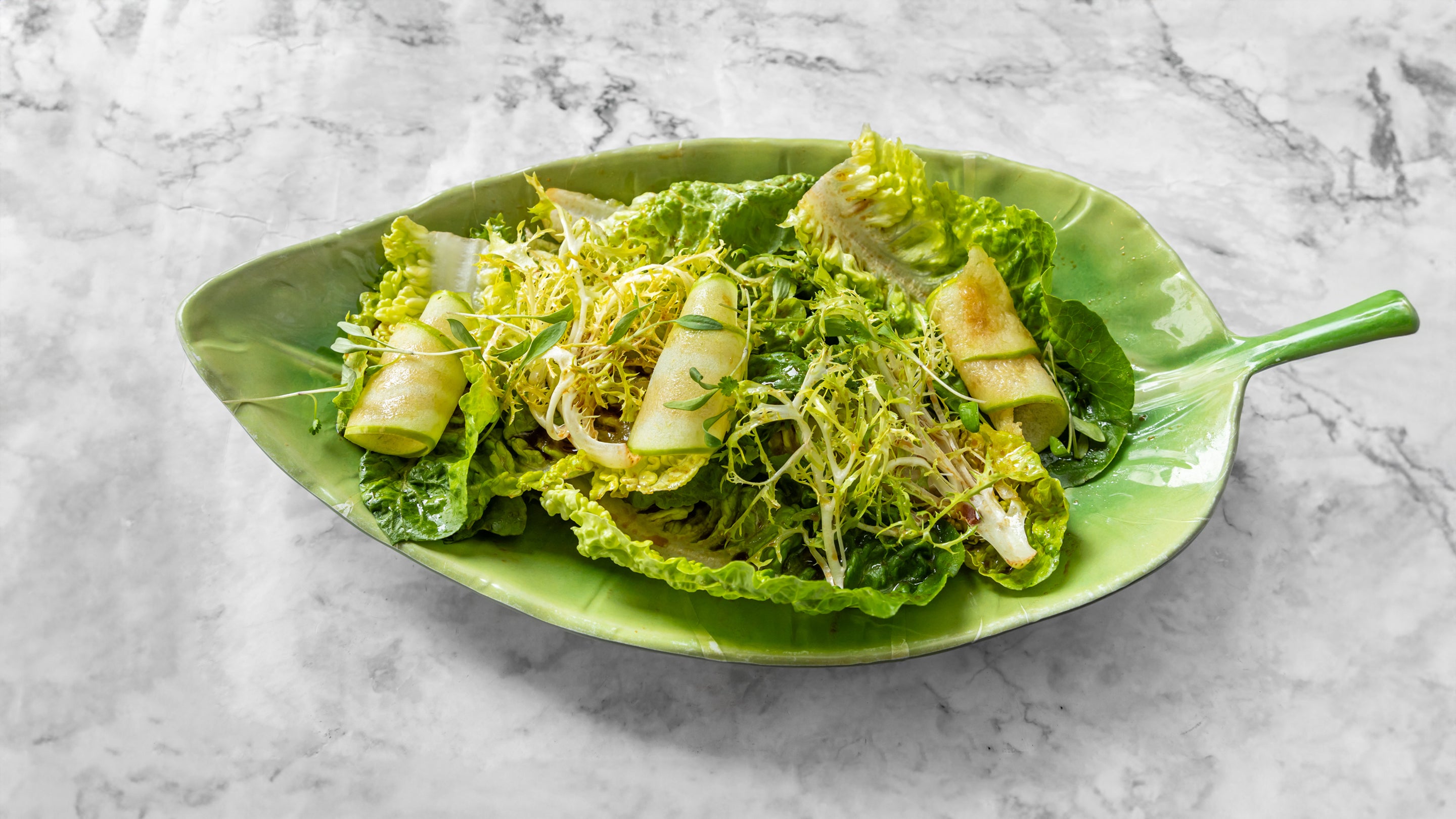 Simple green salad (baby gem, fennel, apple), sherry vinegar,  honey, olive oil dressing