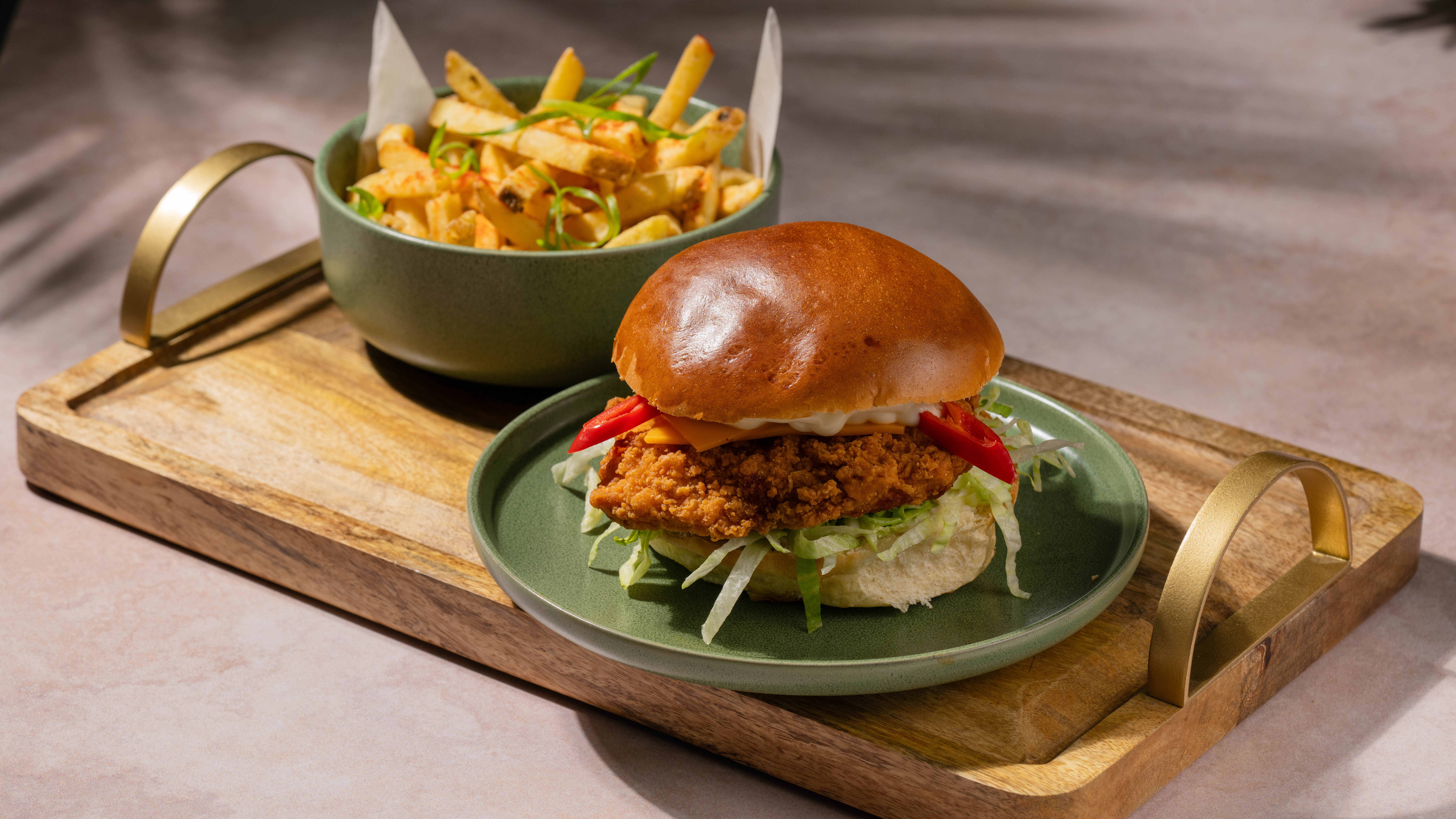 Southern Style Fried Chicken Burger and Fries