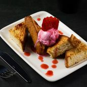 French Toast With Choice Of Your Icecream And Syrup Flavor