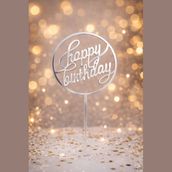 Happy Birthday Cake Topper Silver