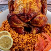 Roasted chicken (machina) with bulgur