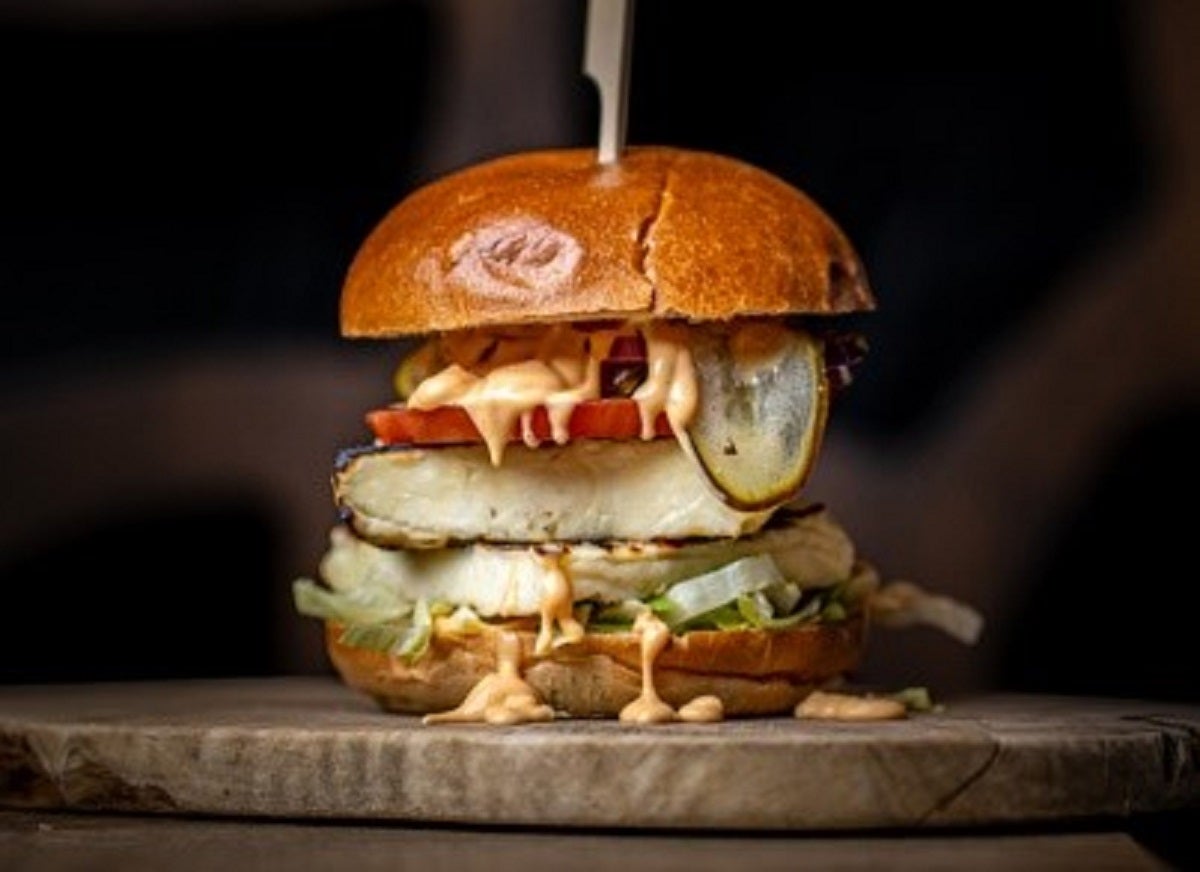 Grilled Halloumi & Avocado Burger with French Fries