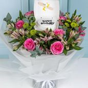 Hand Bouquet With Birthday Cake