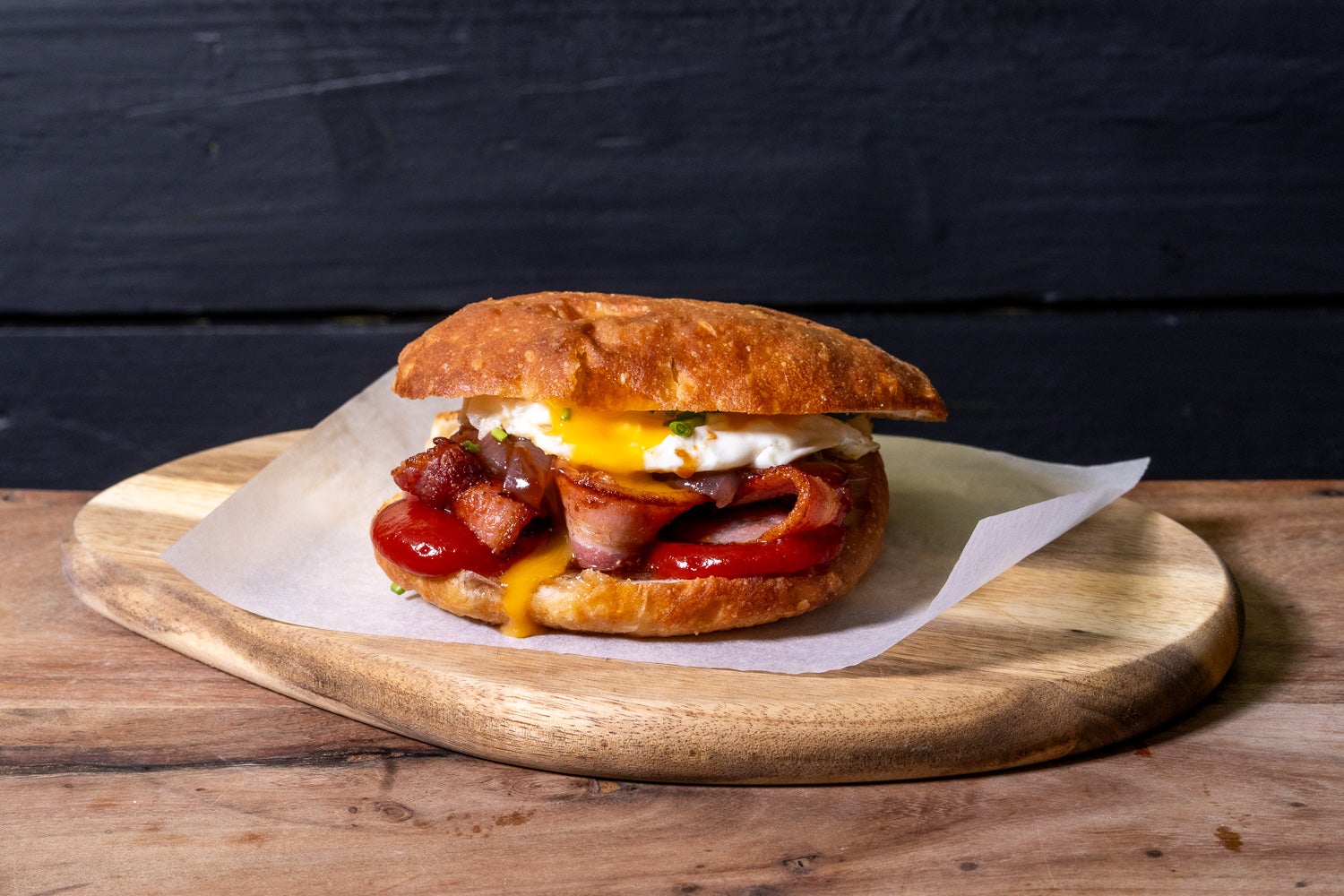 Bacon & Fried Egg Focaccia Roll