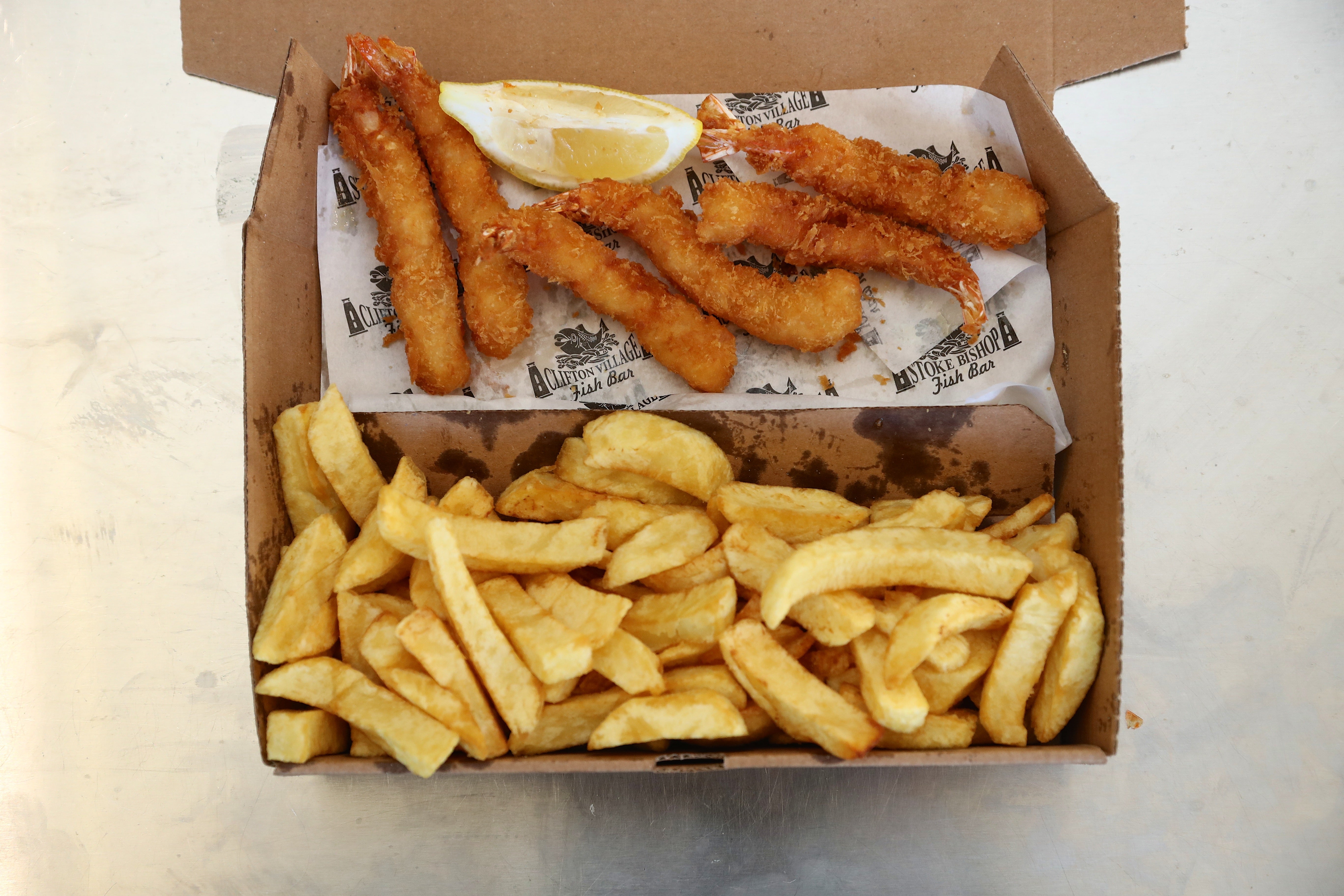 Six Panko Coated Prawns and Chips