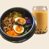 Mushroom Bibimbap with Bubble Tea
