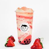 Strawberry Bubble Tea With Tapioca Layered Cream Cheese Topping