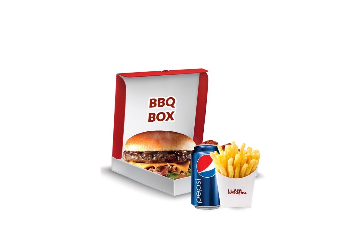 BBQ Box Meal (1 Burger, 3 Wings, 1 Side, Fries & Drink)