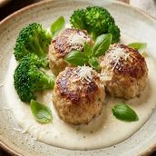 Italian Chicken Meatballs With Cream Sauce & Broccoli