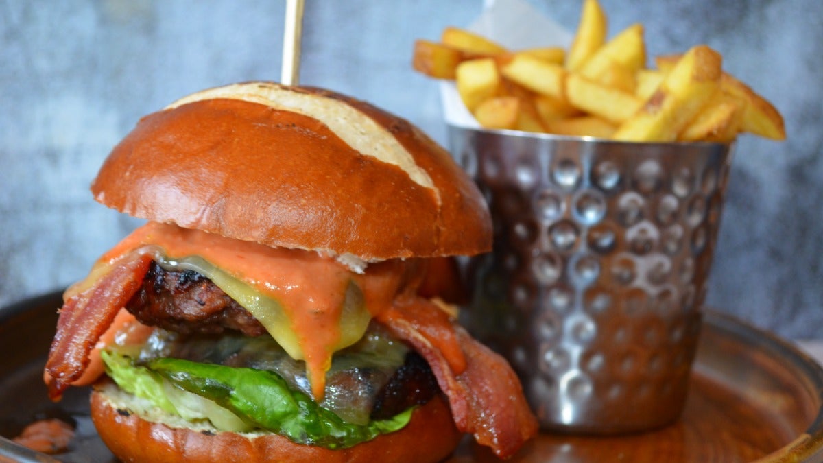 Owtons double beef and pork burger