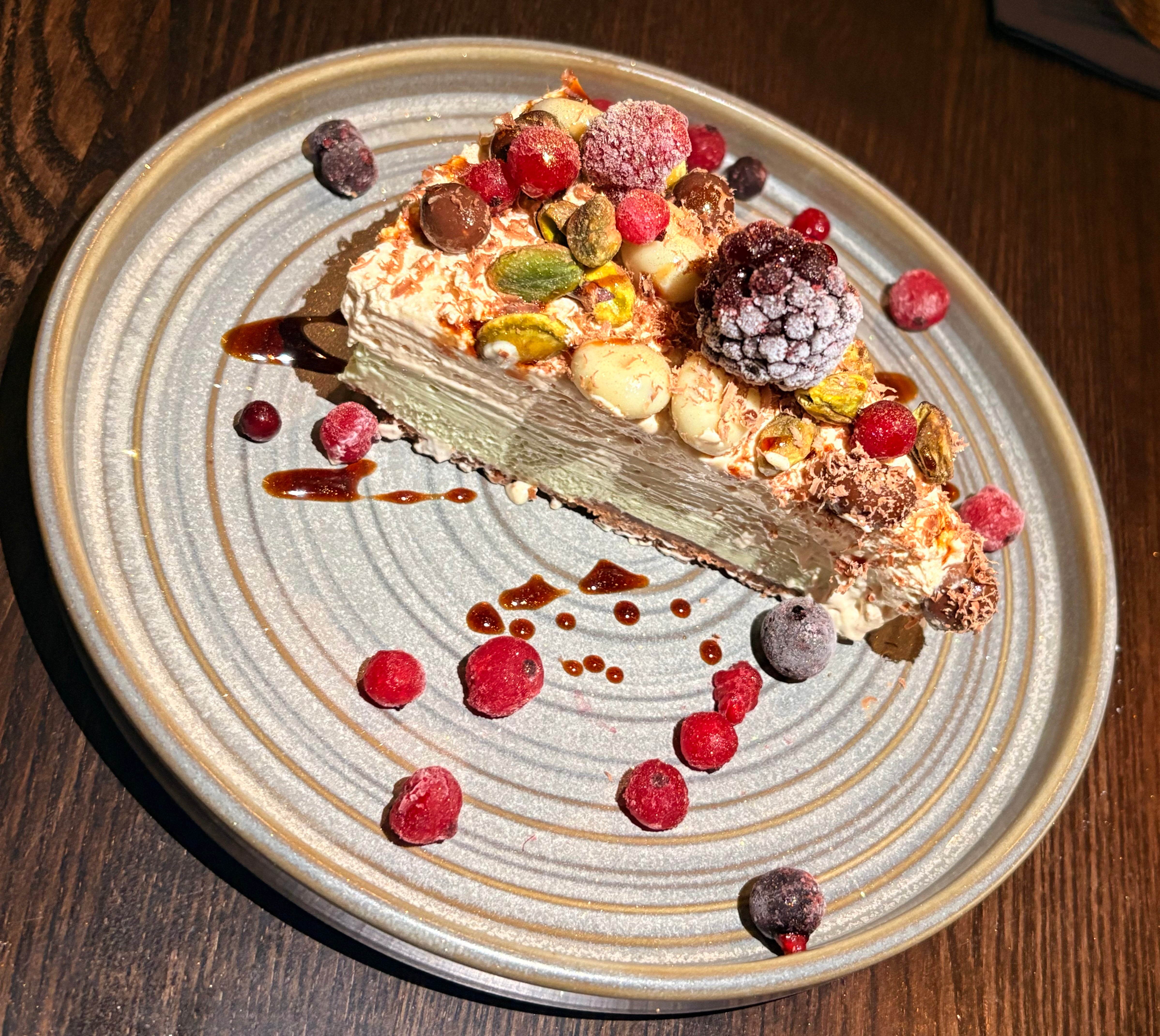 Pistachio and caramel cheesecake