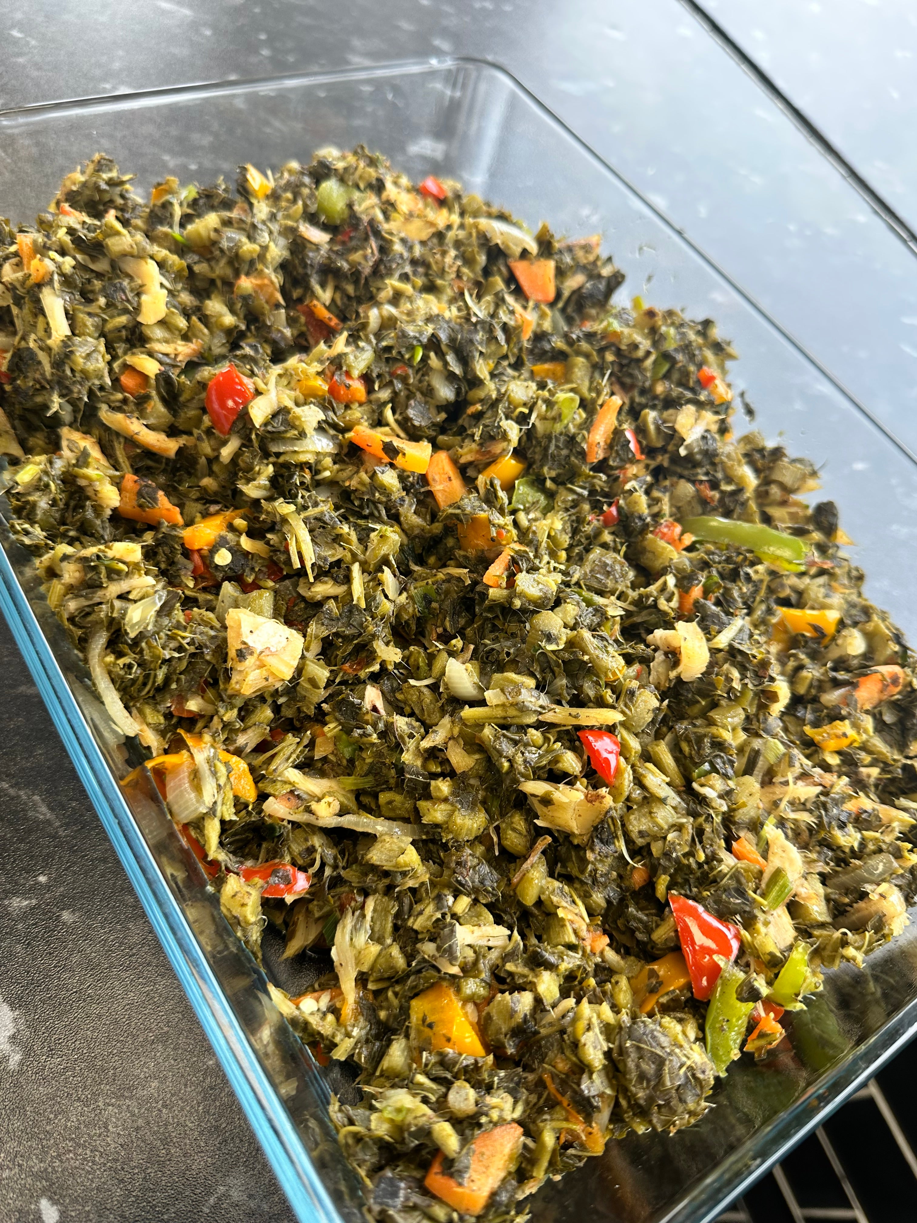 Callaloo and Saltfish with Plantain