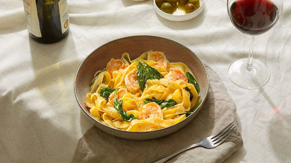 Fettucine King Prawns and Spinach