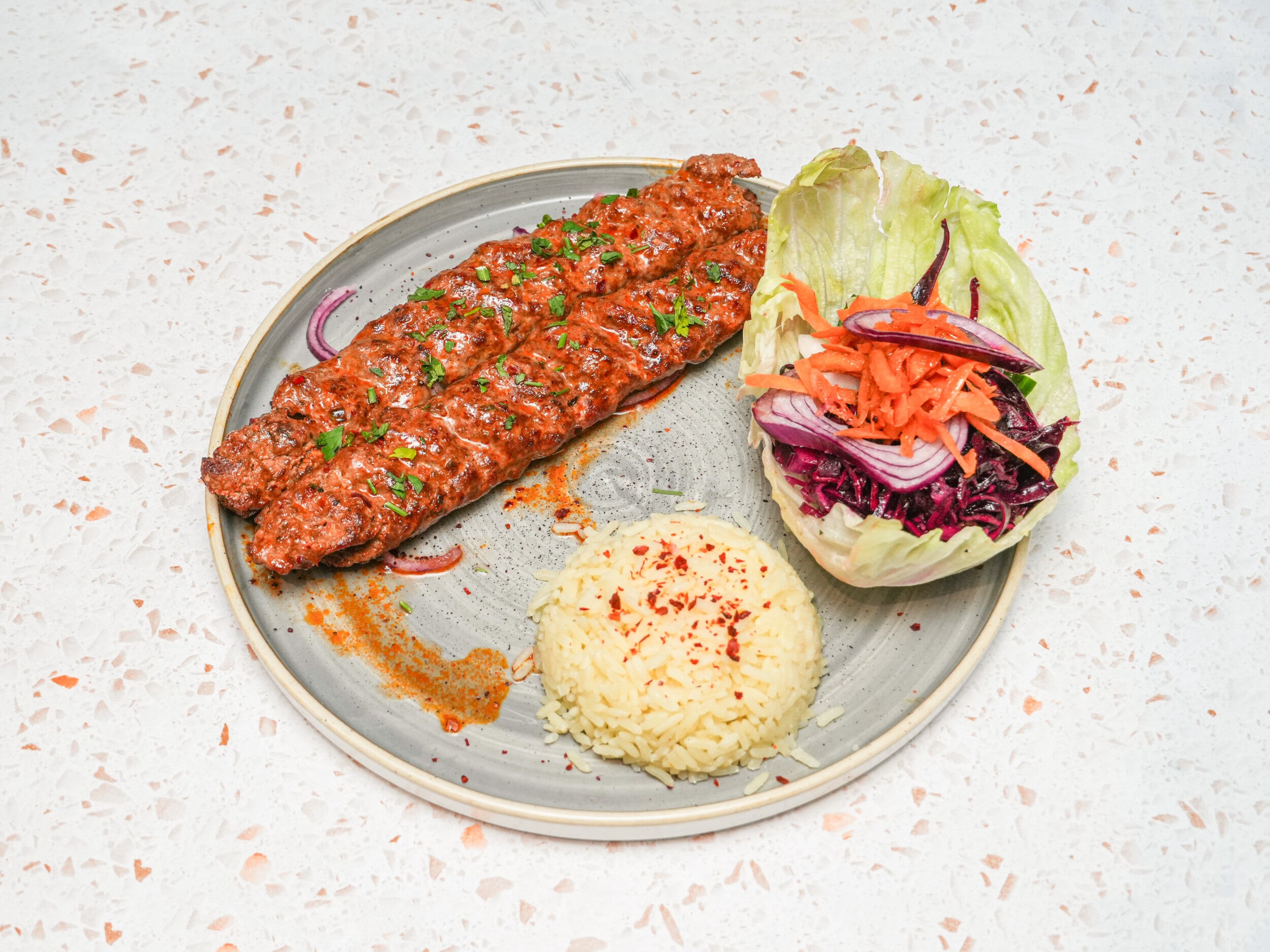 Adana with rice and salad