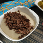 Hummus With Meat And Pine Seeds