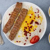 Meat Kebab With White Rice Saffron Pomegranate