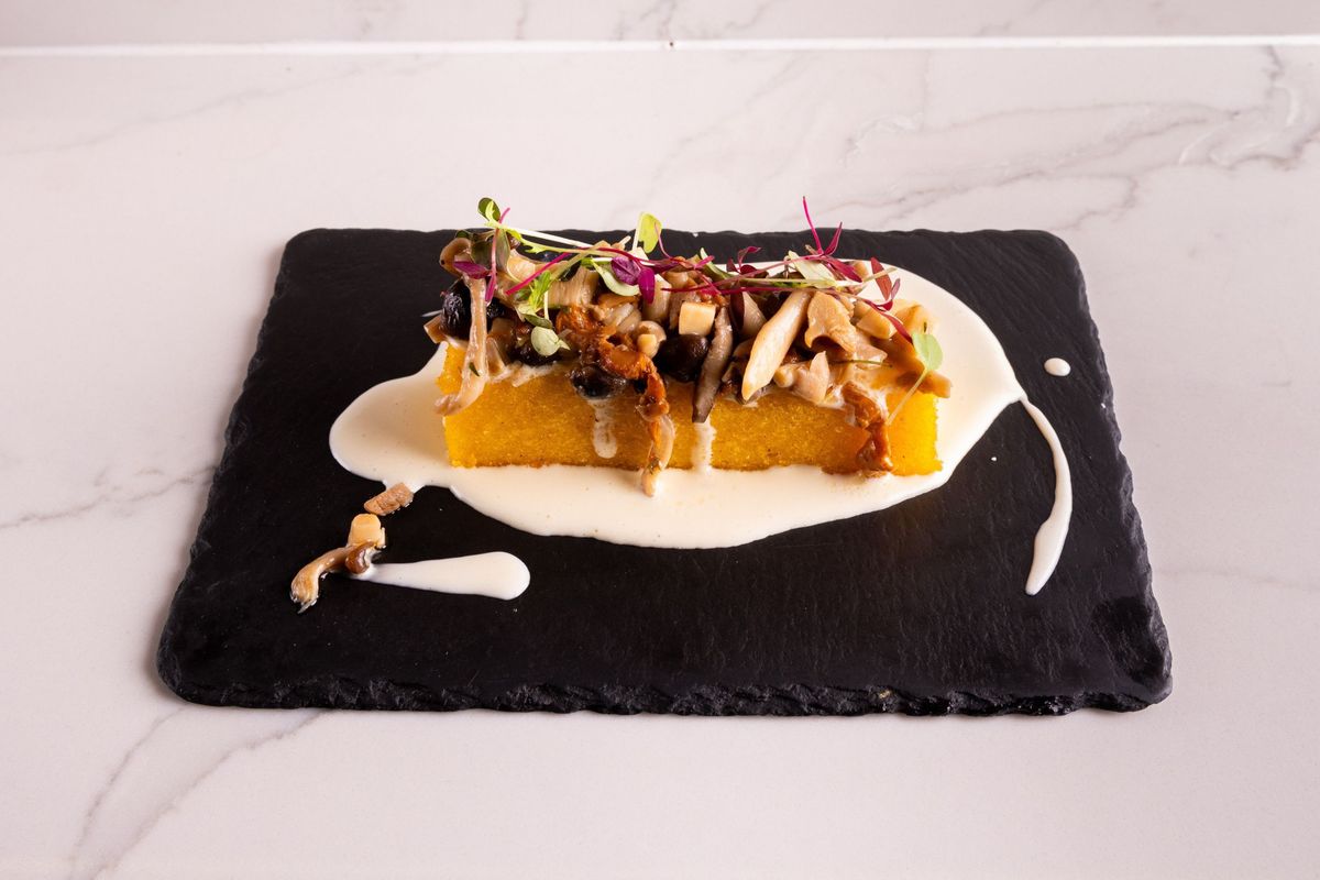 Fried Polenta with Mushrooms and Pecorino Cheese