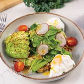 Zucchini Pancakes with Eggs, Avocado & Baby Spinach