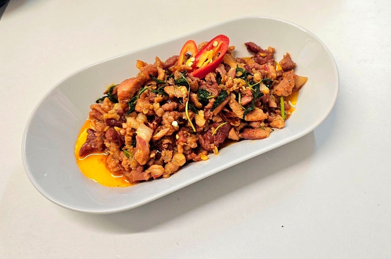 Krapow Bacon (Chilli and Basil stir fried with Bacon)