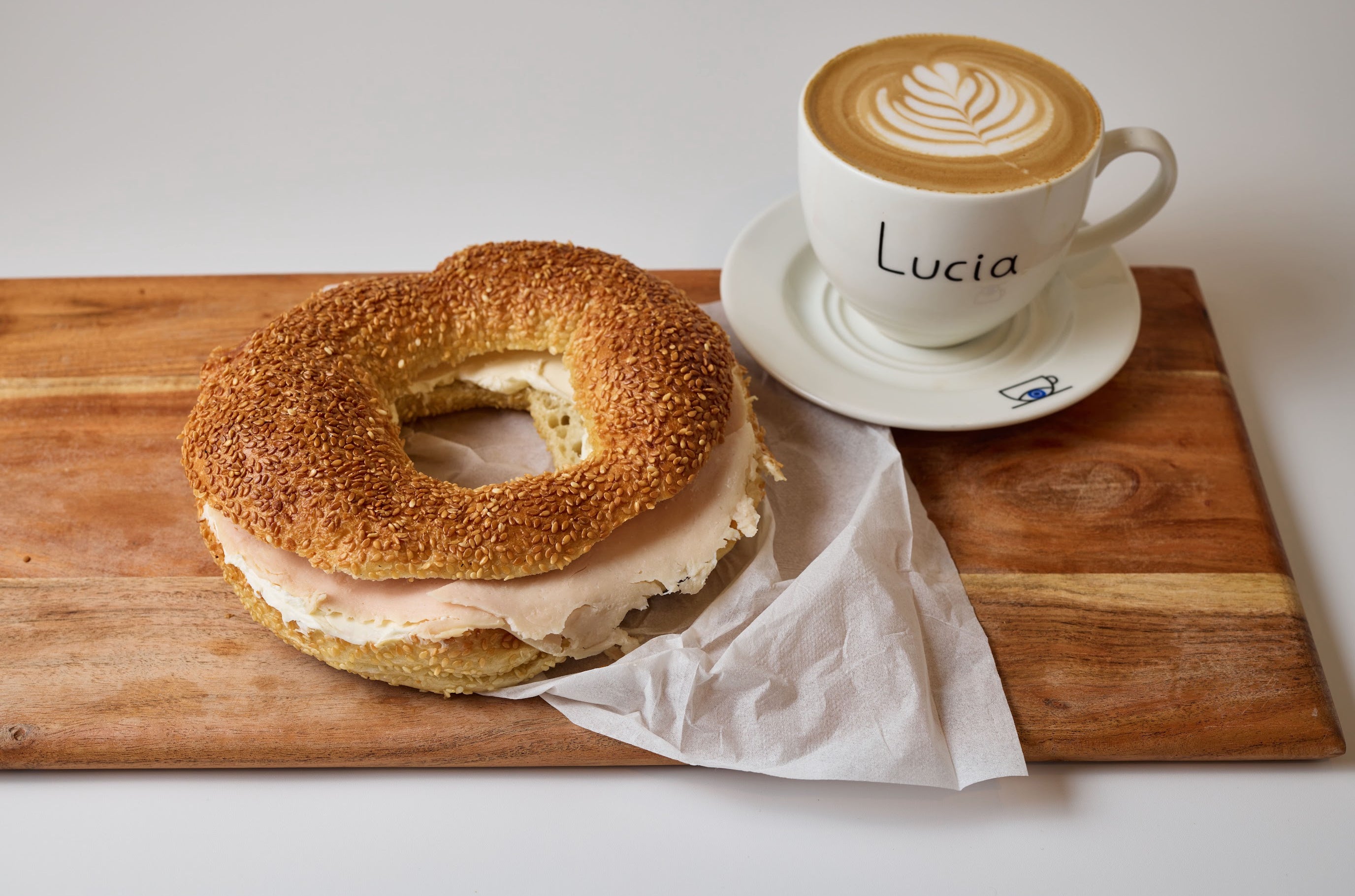 Smoked Turkey Bagel with Coffee