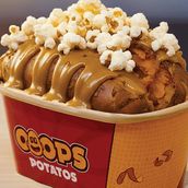 Caramel Popcorn Baked Sweet Potato