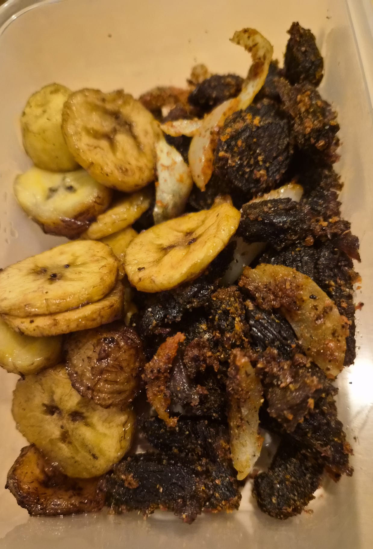 Fried plantain and Suya