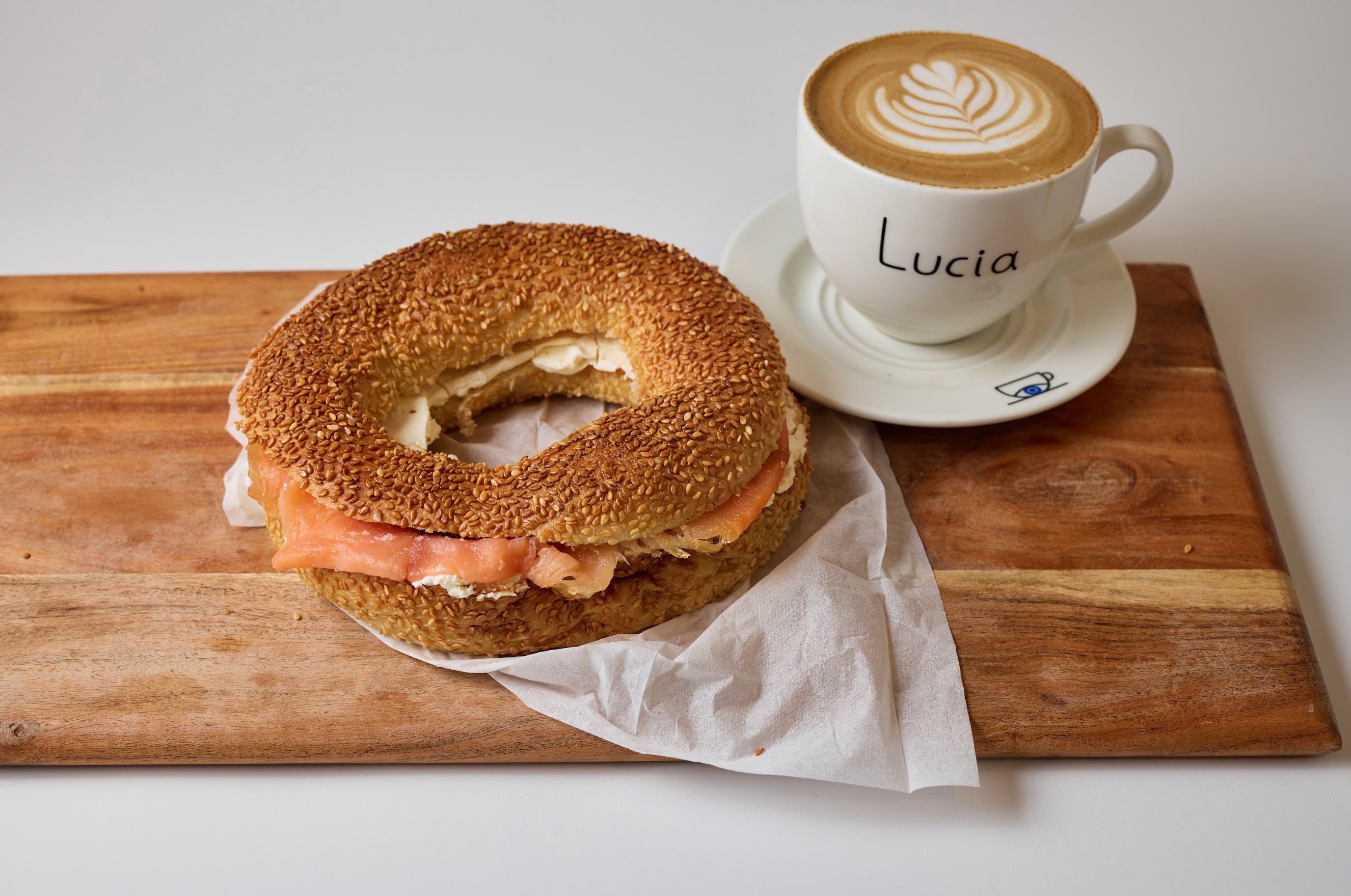 Smoked Salmon & Cream Cheese Bagel with Coffee