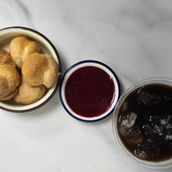 Profiteroles with Raspberry Sauce And Cold Brew Coffee