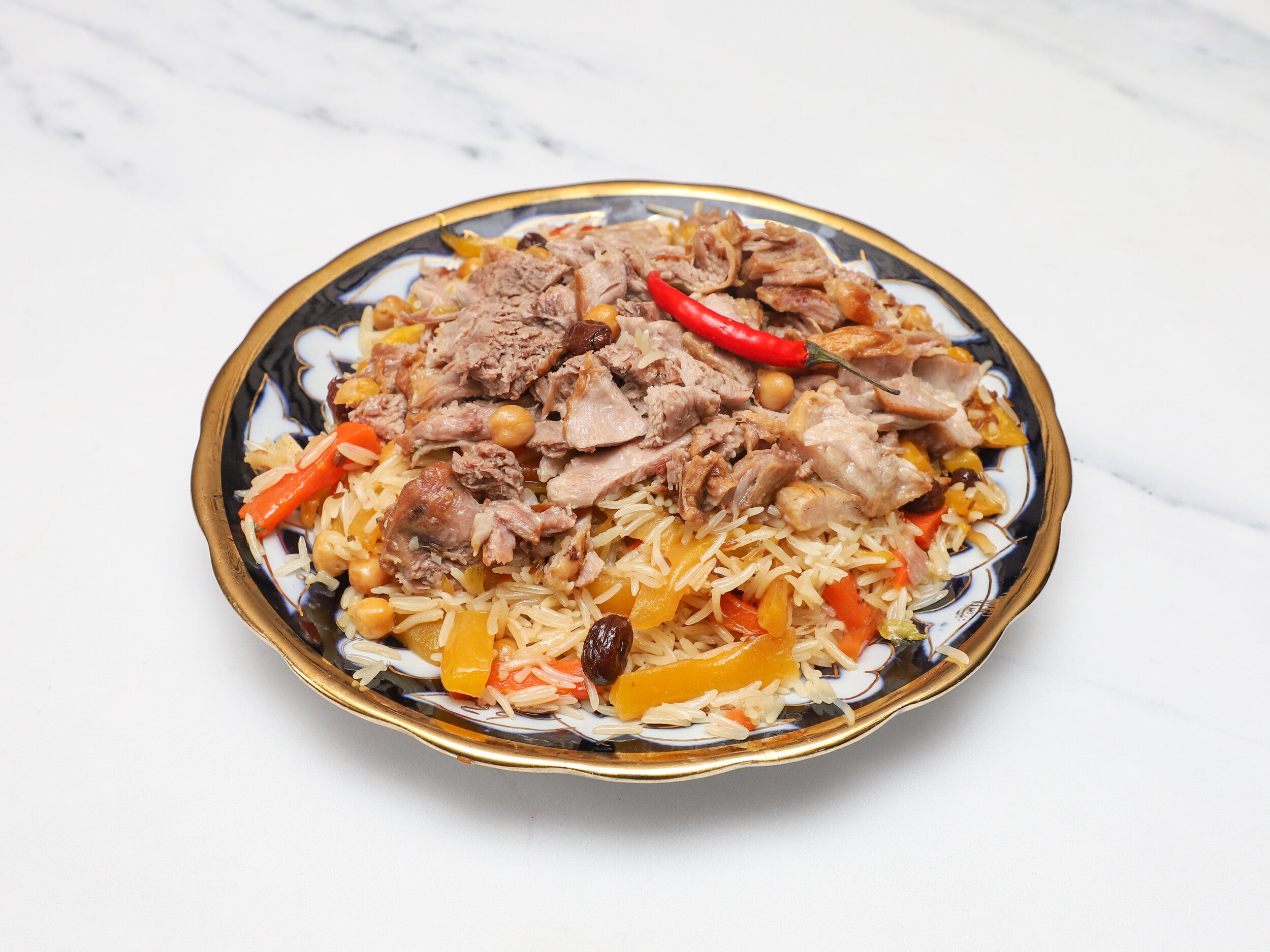 Pilaf Rice with Achichuk and Triangle Beef Samosa