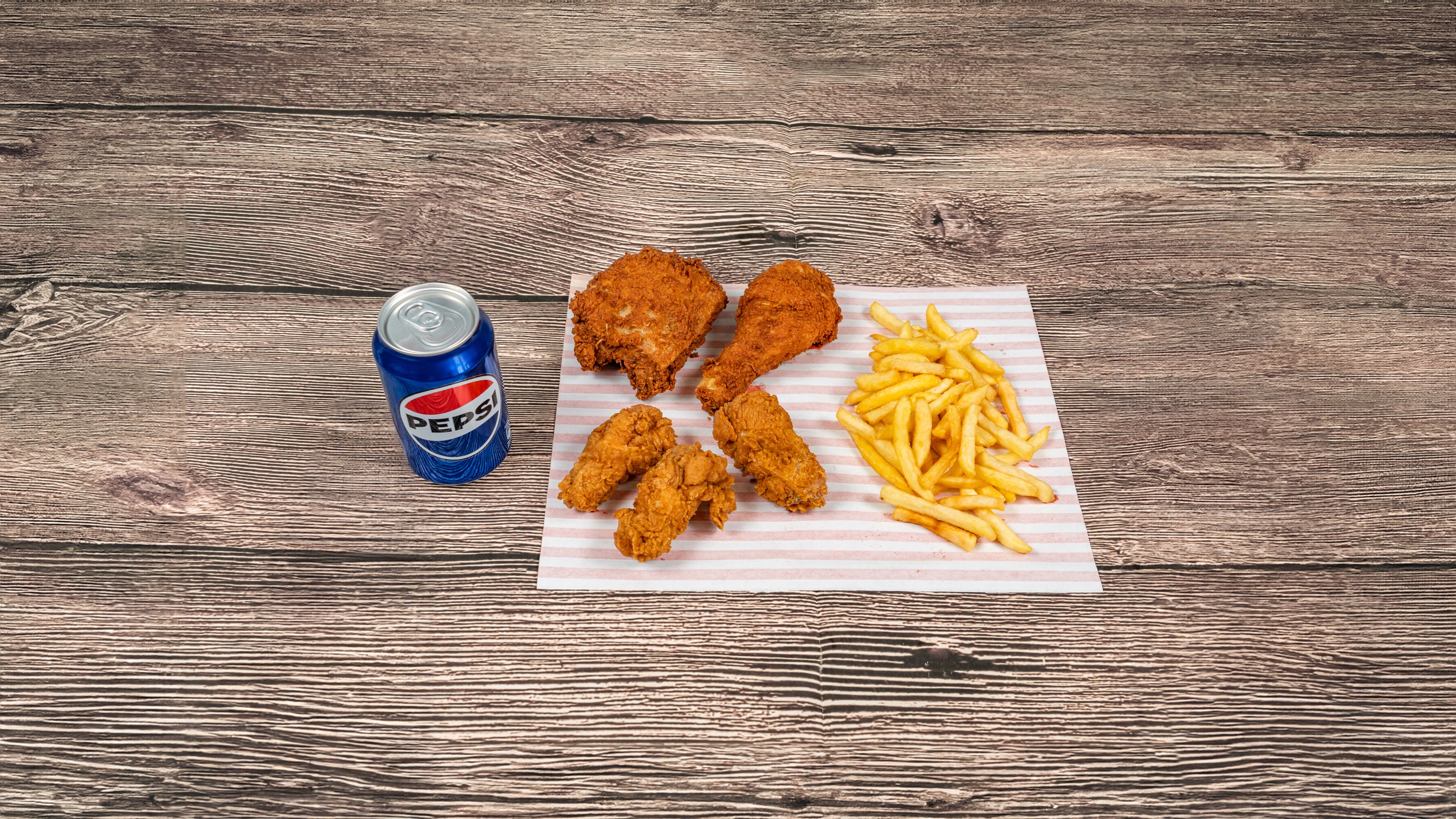 2 Pcs Chicken, 3 Pcs Hot Wings, Fries and Drink