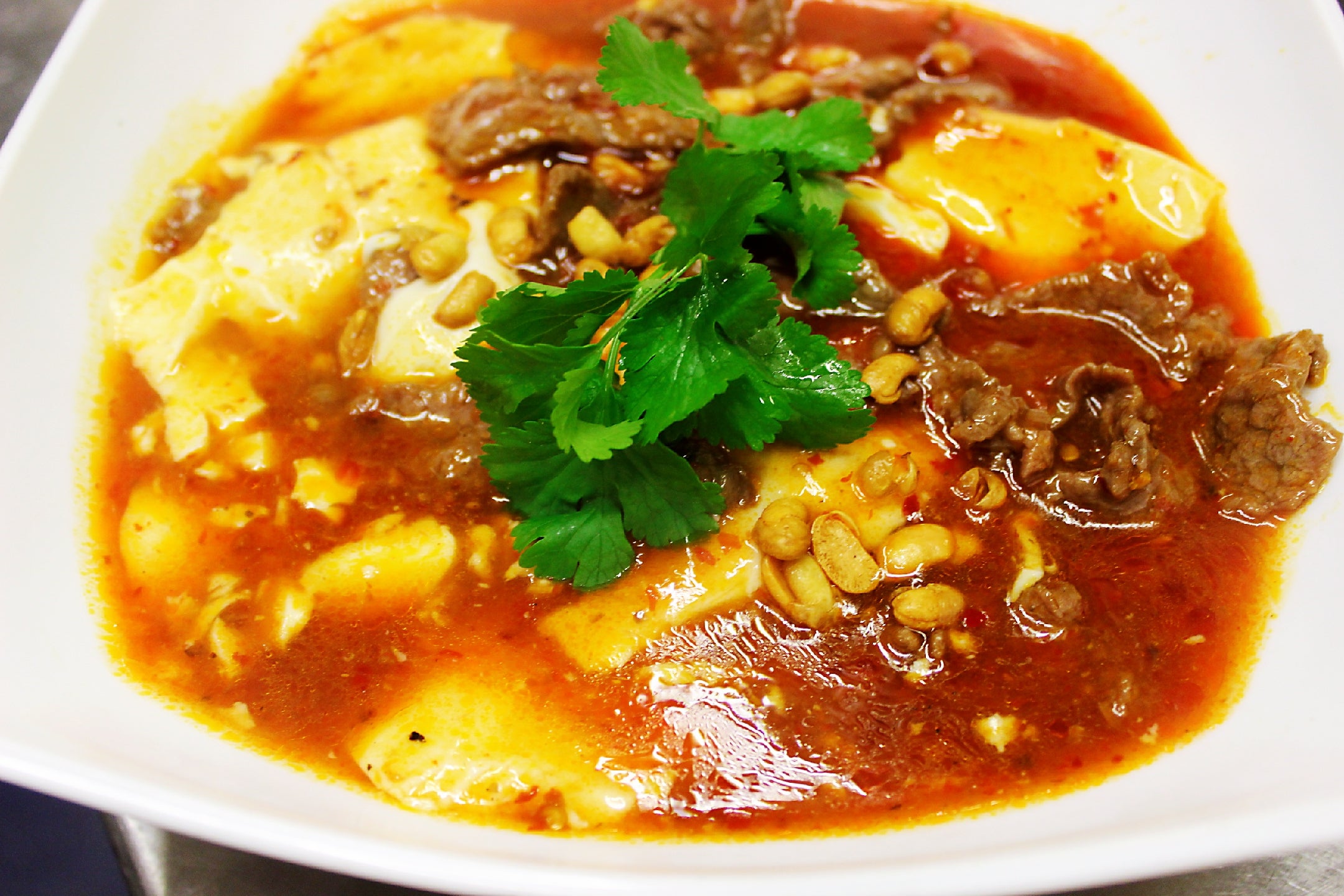 Braised Beef and Tofu with Yellow Bean on Top