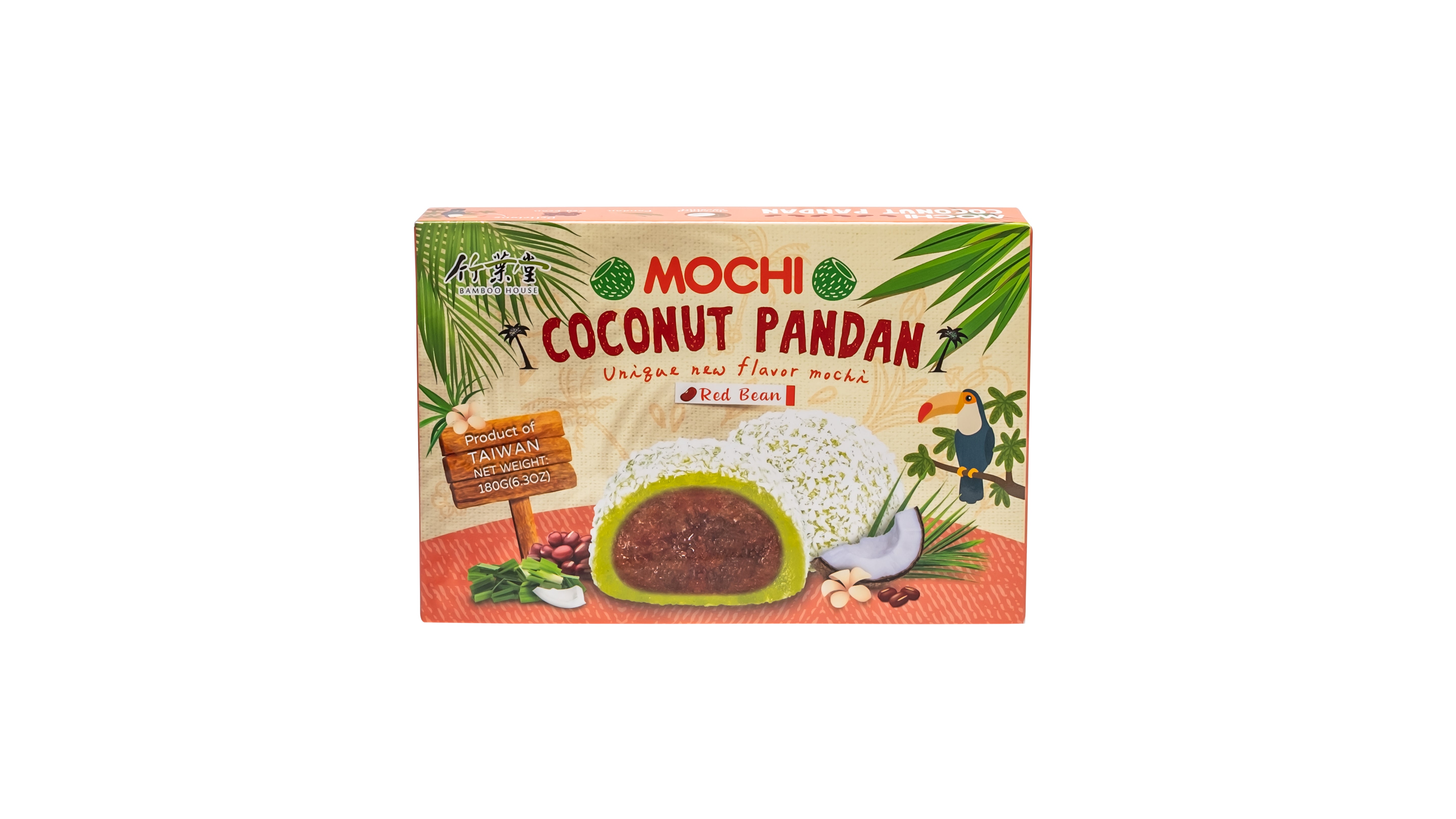 Bamboo House Mochi - Coconut Pandan Red Bean (180g box)