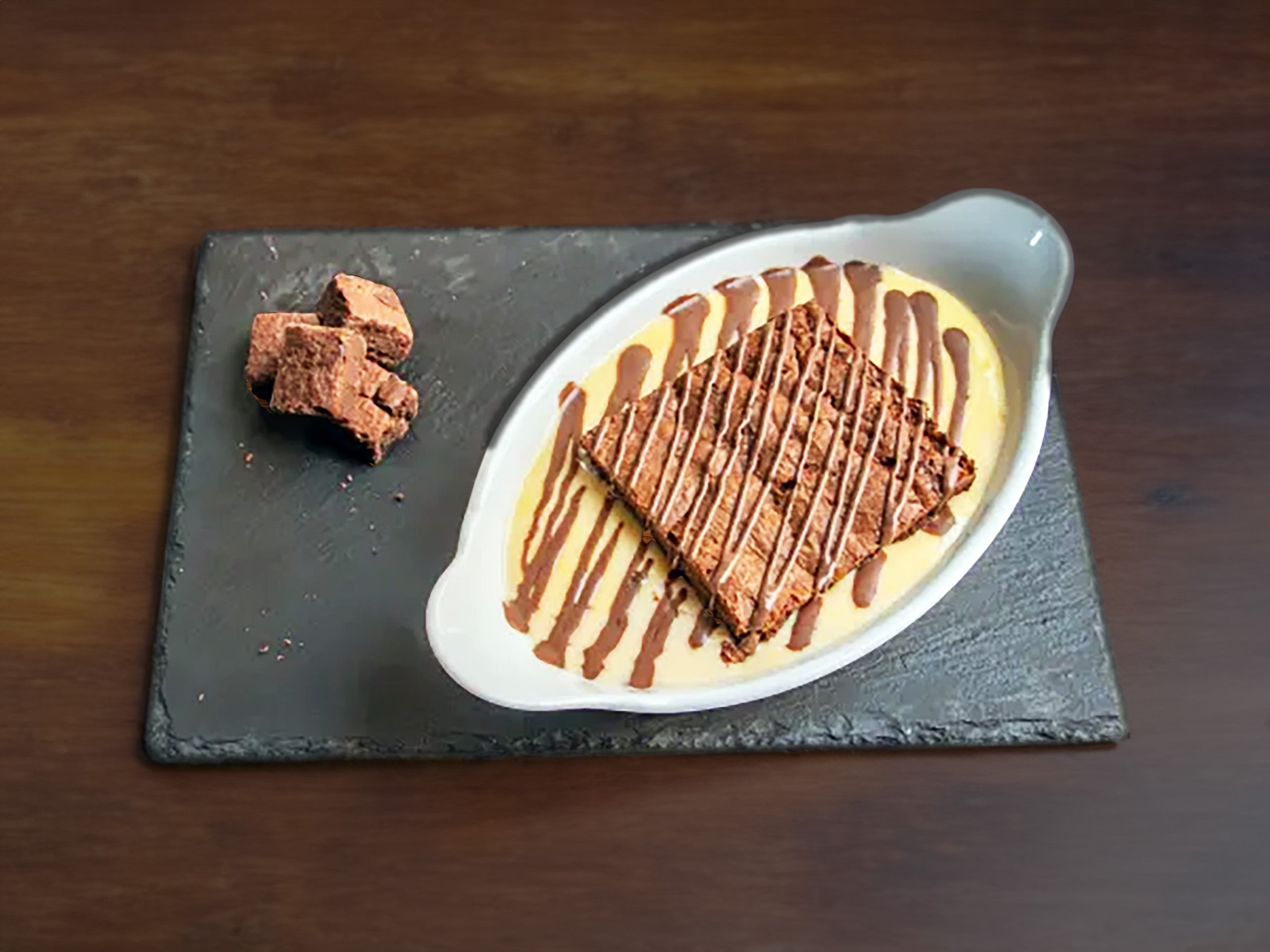 Chocolate Fudge Brownie with Custard
