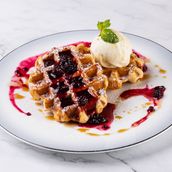 Waffles Cherry Jam And Vanilla Gelato
