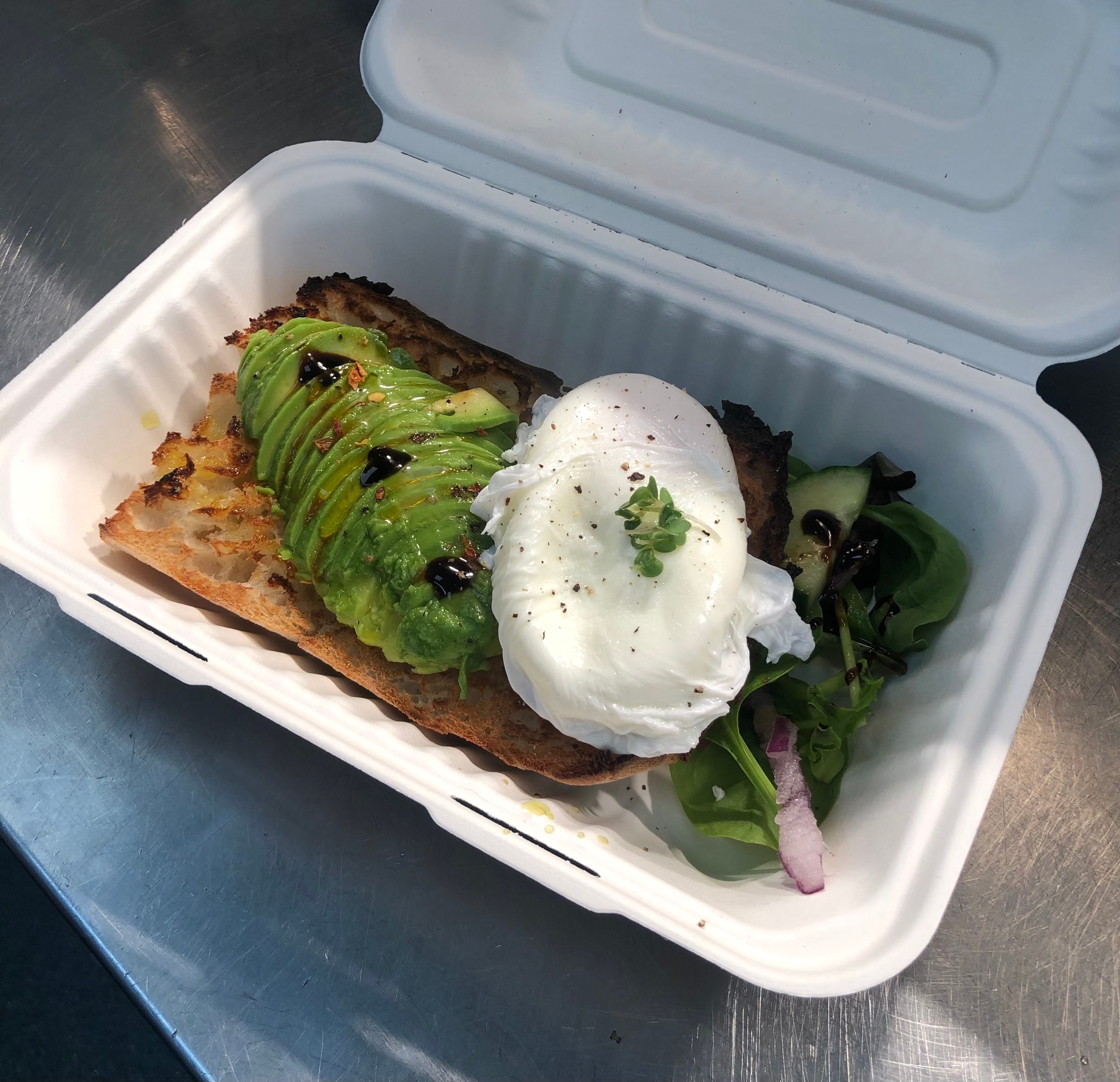 Avocado and Poached Egg on Ciabatta bread