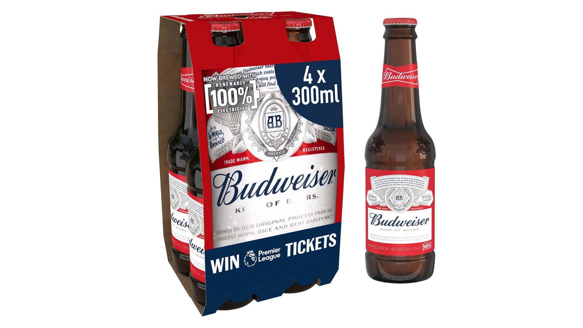 Budweiser x 4 300ml Bottles