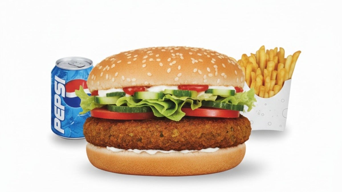 Veg Burger, Fries, and Drink