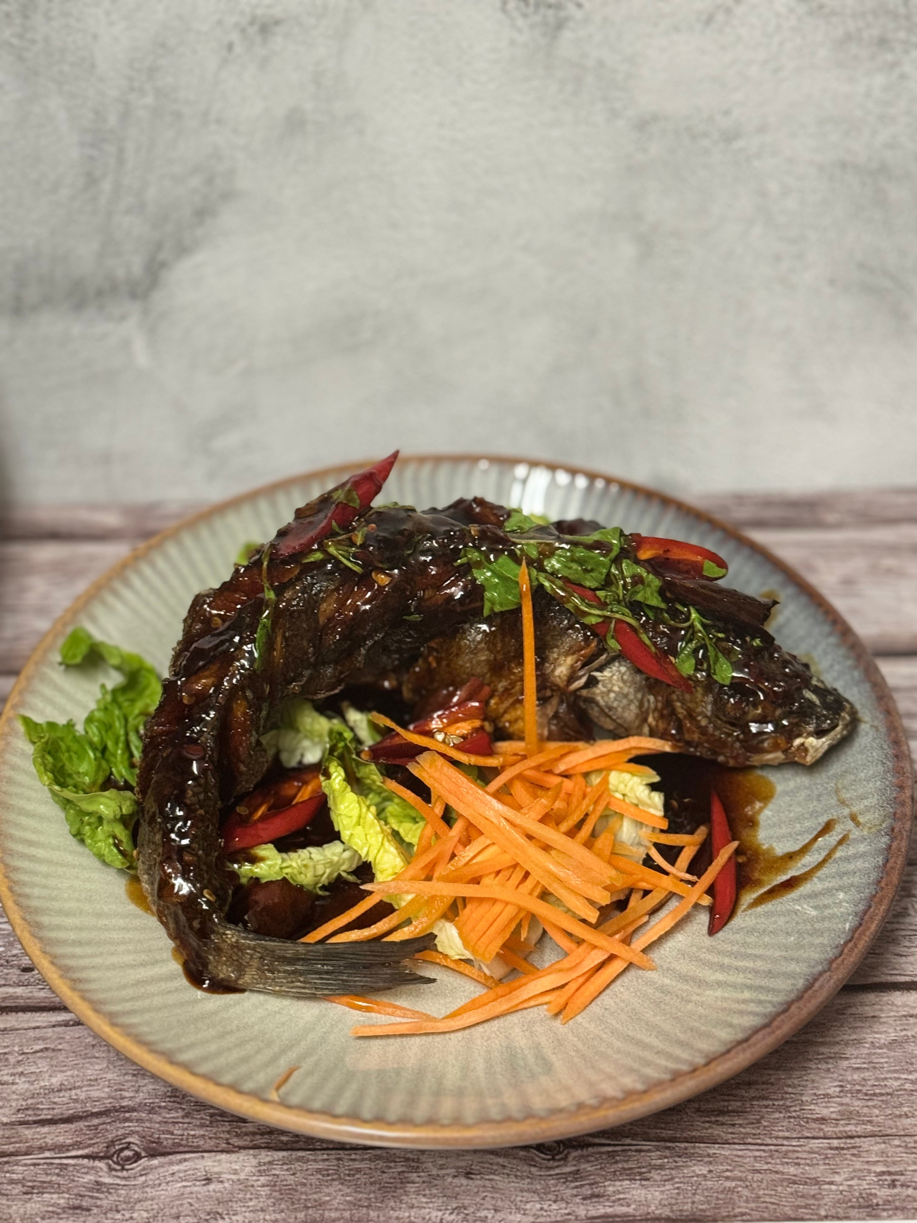 Three Flavoured Sea Bass (Pla Sarm Ros)