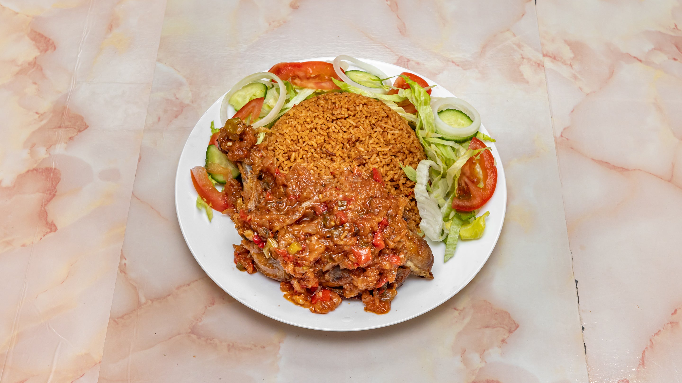 Jollof Rice with Stew, Chicken &Salad