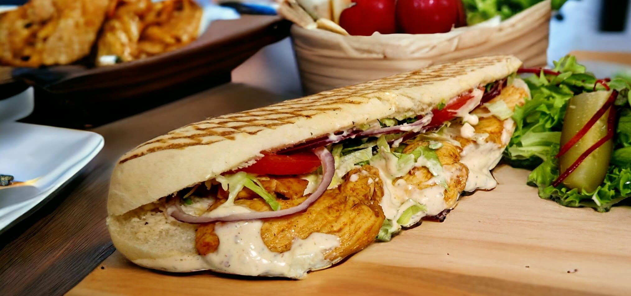 Chicken Panini with Salads and Tasty Sauce