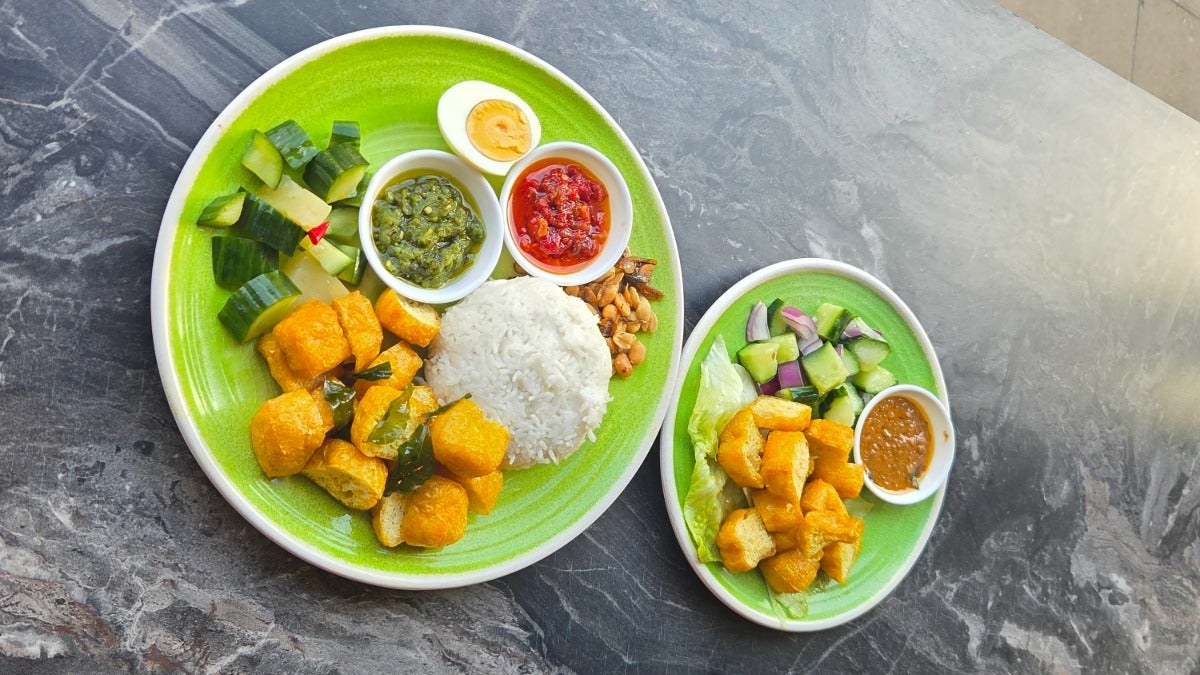 Nasi Lemak and Satay Taufu Malas