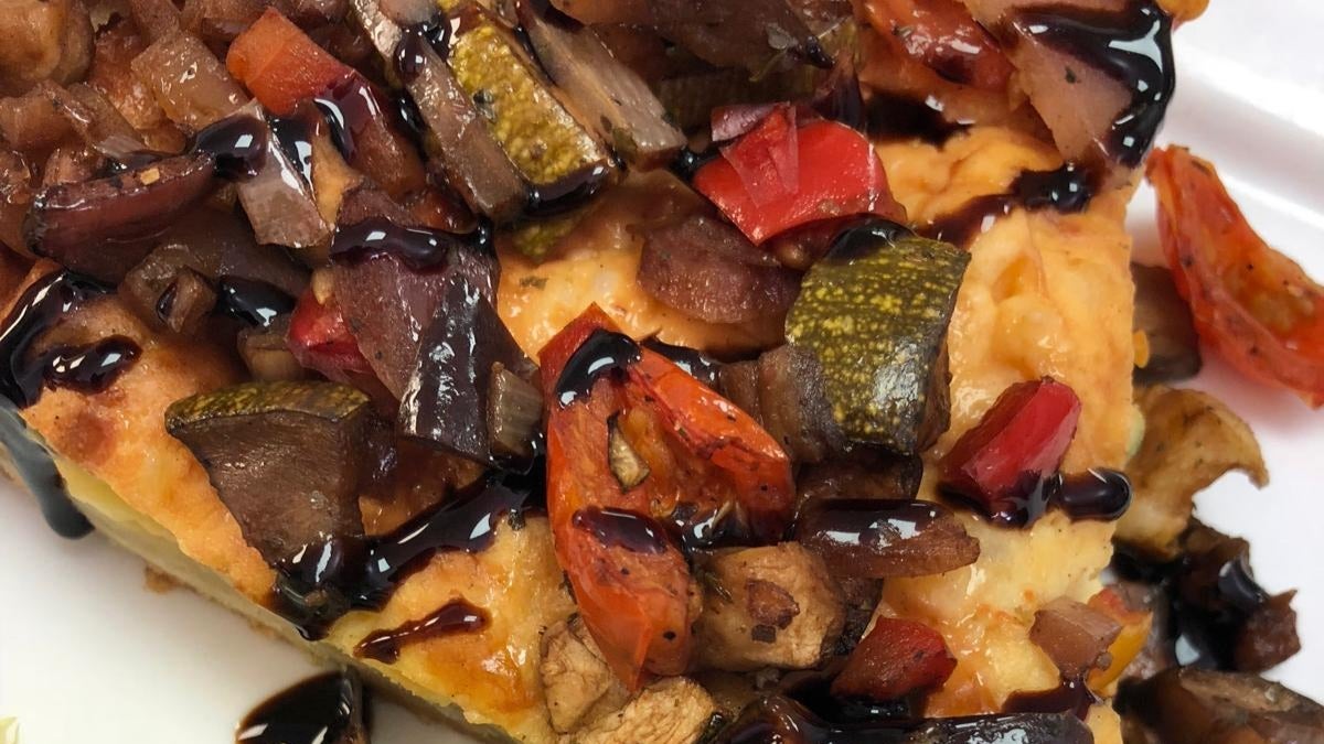 Mediterranean Roasted Vegetable Quiche Served with Salad