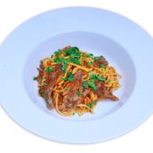 Spaghetti with Meat Steak