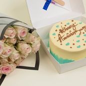 Anniversary Blue Hearts Cake With Flowers