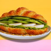 Avocado-Egg & turkey Mortadella croissant sandwich