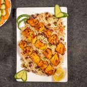 Afghani Pulao with Chicken Boti BBQ Skwewers 